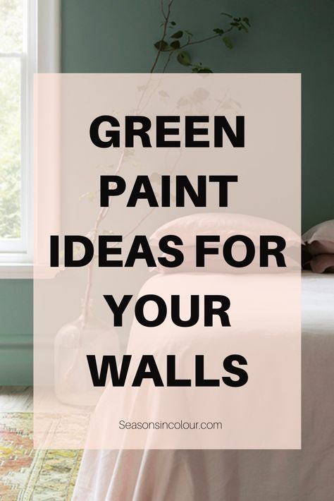 Green painted walls have a wonderful power to help us restore our batteries and relax. But with so many shades and brands to choose from, finding the right color for your bedroom, living room or kitchen can be daunting. Lots of tips and ideas for finding the perfect shade of green for your home makeover. The furniture and accessories to ise with green. #seasonsincolour #green #painting #interior Wall Paint Green Shades, Green Color Wash Walls, Pale Green Living Room Color Scheme, Green Paint Living Room Ideas, Best Green Living Room Paint Color, Green Paint Color For Bedroom, Shades Of Green For Bedroom, Heritage Green Paint, Living Room Paint Color Ideas With Accent Wall Green