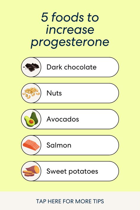 Text reads "5 foods to increase progesterone" and the list includes: Dark chocolate, nuts, avocados, salmon, sweet potatoes How To Raise Progesterone Levels, Progesterone Boosting Foods, Progesterone Foods, Increase Progesterone, Green Tea Benefits Health, Low Progesterone, Fertility Nutrition, Foods To Balance Hormones, Balance Your Hormones