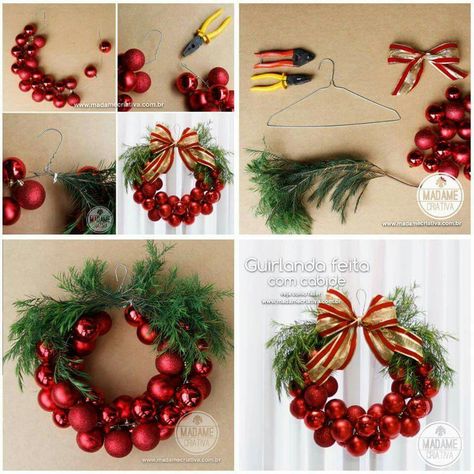 . Decoracion Navidad Diy, Dekoratívne Vence, Decor Christmas Home, Christmas Wreaths Diy Easy, Christmas Ornament Wreath, Home Decor Ideas Living Room, Easy Christmas Decorations, Christmas Themes Decorations, Diy Christmas Decorations Easy