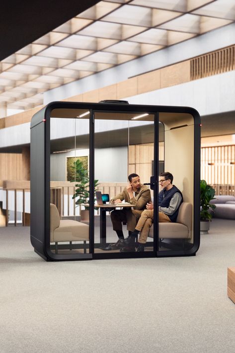 Framery Four in an open-plan office. Open Floor Plan Office, Pod Office, Soundproof Box, Creative Workspace Design, Work Pod, Bee Business, Office Design Concepts, Work Office Design, Phone Booth Office