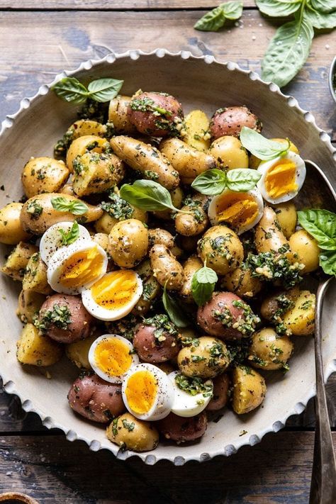 Pesto Potato Salad | halfbakedharvest.com #potatosalad #easyrecipes #pesto #summerrecipes Pesto Potato Salad, Tater Salad, Celebration Recipes, Salad Aesthetic, Gf Meals, Pesto Potatoes, Potato Salads, Resep Salad, Food Salad