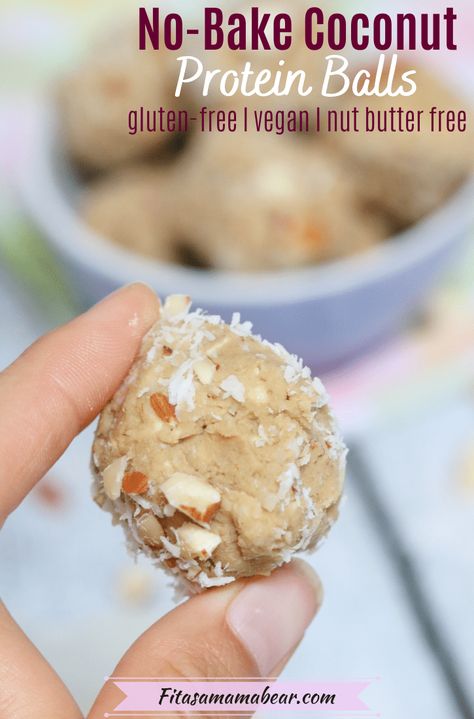 These no-bake protein balls without peanut butter make a tasty and fueling snack! Use these homemade bounce balls to get some fuel midday or as a post-workout snack. There are minimal ingredients in the easy, homemade protein balls and they come together quickly. A healthy snack for kids and busy moms! #proteinsnacks #proteinpowderrecipes #veganprotein #nobakerecipes Protein Balls No Peanut Butter, Protein Balls Without Peanut Butter, Protein Balls Without Nut Butter, Energy Bites Healthy, Protein Balls Recipes, Energy Ball Recipe, Protein Powder Recipes, Small Food Processor, No Bake Snacks