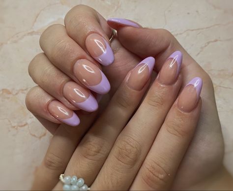 Lilac French Tip Nails, Lavender French Tips, Lavender French Tip Nails, Square Nail, Spring Acrylic Nails, Square Nail Designs, October Nails, Cute Summer Nails, Tip Nails