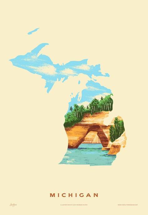 michigan - 50 States of Beauty Pictured Rocks Michigan, Modern Vintage Art, San Francisco Print, Pictured Rocks, Michigan Art, The 50 States, Wyoming State, Vintage Inspired Art, Valley Of Fire