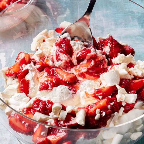 Swoopy Cream, Berries, and Meringue Make Eton Mess Iconic | Cook's Illustrated Eton Mess Dessert, Cooks Illustrated Recipes, Fodmap Desserts, White Recipes, Strawberry Meringue, Egg White Recipes, Macerated Strawberries, Donut Toppings, Caramel Chocolate Bar