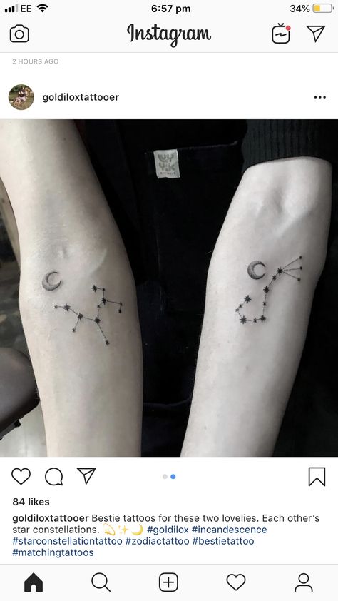 Matching Constellation Tattoo, Matching Zodiac Tattoos, Star Constellation Tattoo, Bestie Tattoo, Constellation Tattoo, Zodiac Tattoos, Zodiac Tattoo, Constellation Tattoos, Star Constellations