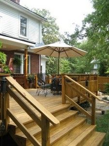 Deck Stairs and Railing how to and building code specifications. Do this for pool deck stairs? Outdoor Stair Railing Ideas Wood, Stair Railing Ideas Outdoor, Outdoor Stair Railing Ideas, Deck Stairs Railing, Decking Steps, Deck With Stairs, Ziaur Rahman, Porch Step Railing, Deck Stair Railing