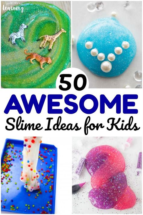 Bust boredom and get some sensory play with this list of 50 awesome slime recipes for kids to make! #sensory #kidsactivities #slime Slime Play Ideas, Slime Activities For Kids, Preschool Fun Activities, Slime Activities, Activities For Kids At School, Sensory Diy, Kindergarten Sensory, Steam Teacher, Fun Activities For Preschoolers