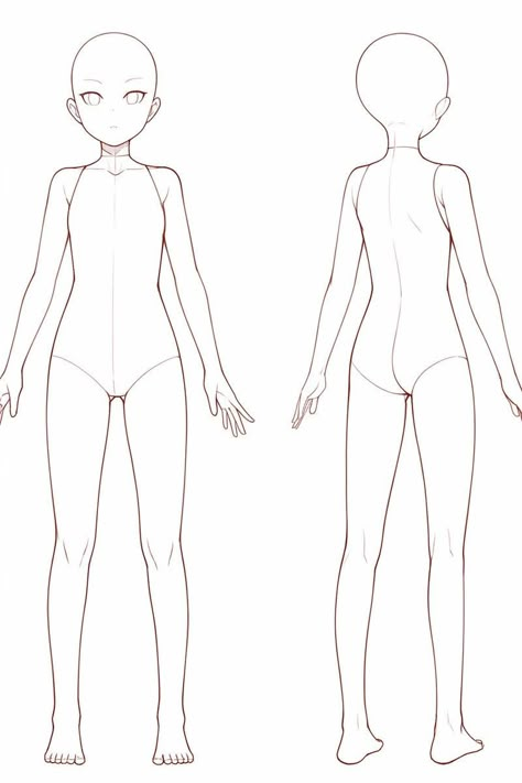 Character Body Proportions, Full Body Template Sketch, Front And Back Character Base, Ych Character Sheet, Model Body Template, Poses Drawing Female Standing, Body Base Back View, Floating Body Base, Full Body Person Drawing