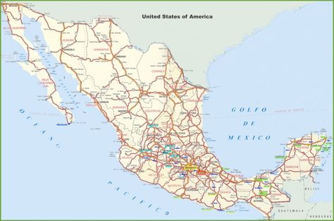 Mexico road and highways map Map Of Mexico, Highway Map, Mexico Map, Physical Map, Satellite Maps, Coastal Plain, Living In Mexico, Yucatan Peninsula, Country Maps