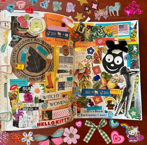 Life has been absolutely crazy the past few weeks but I finally found some time to collage with everything I've been collecting <3 This spread has some cutouts from old envelopes, a coaster from the black cat, some parking pay tickets, and some other bits and bobs and magazine clippings 🙈 #journal #journaling #scrapbook #scrapbooking #junkjournal #collage #stickers #collageart Magazine Collage Journal, Journal Decoration Ideas, Journal Types, Cute Journal Ideas, Magazine Journal, Collage Stickers, Sketch Page, Japanese Notebook, Glue Books