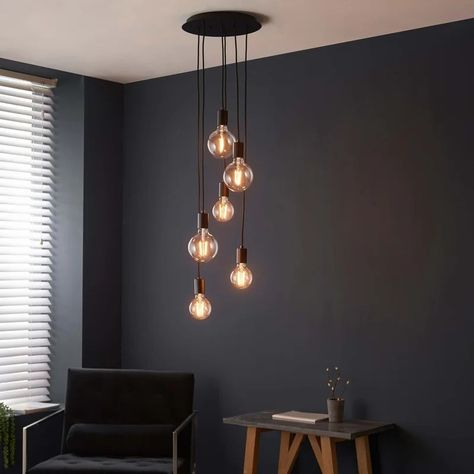 Staircase Pendant Lighting, Stairwell Lighting, Cluster Pendant Lighting, Bulb Pendant Light, Classic Chandelier, Lounge Lighting, Stair Lighting, Indoor Lamp, Black Ceiling