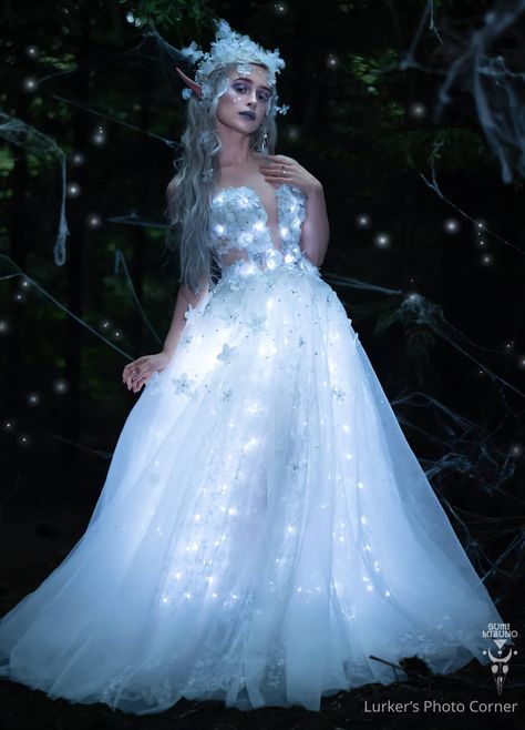 Glowing Wedding Dress, Holographic Wedding Dress, Lightning Dress, Glow In The Dark Dress, Fae Wedding, Neon Clothes, Holographic Dress, Wire Dress, Led Wedding