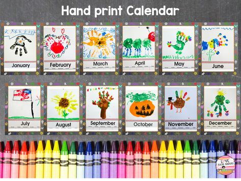 Monthly Handprint Book, Months Of The Year Handprints, Handprint Calendar 2023 Free, Handprint Book Preschool, Infant Calendar Ideas, Handprint Months Of The Year, Monthly Handprints Preschool, Month Handprints, Monthly Handprint Art