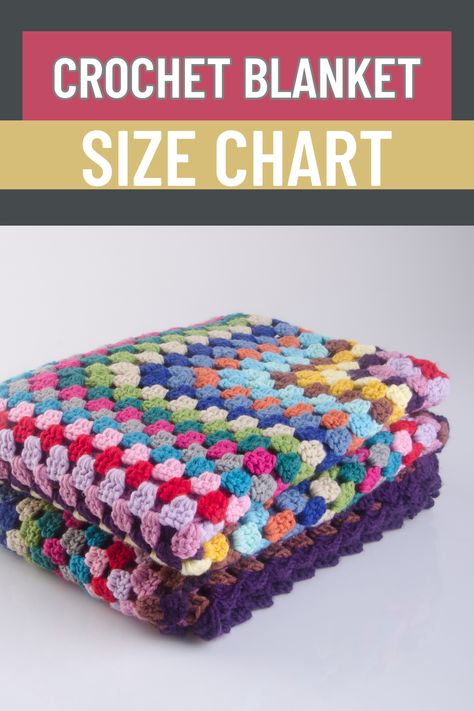 A crochet blanket size chart provides guidelines for creating blankets of various dimensions. It includes standard measurements for common blanket sizes such as crib, throw, twin, full/queen, and king. This chart assists crocheters in planning and adjusting their projects to achieve the desired size and proportions. Crochet Throw Blanket Size Chart, Twin Bed Crochet Blanket Patterns Free, Twin Xl Crochet Blanket Pattern, Crochet Throw Blanket Dimensions, Size Of Baby Blanket Crochet, Afghan Sizes Chart Crochet, Granny Square Blanket Size Chart, Queen Crochet Blanket Pattern, Crochet Twin Size Blanket Pattern Free