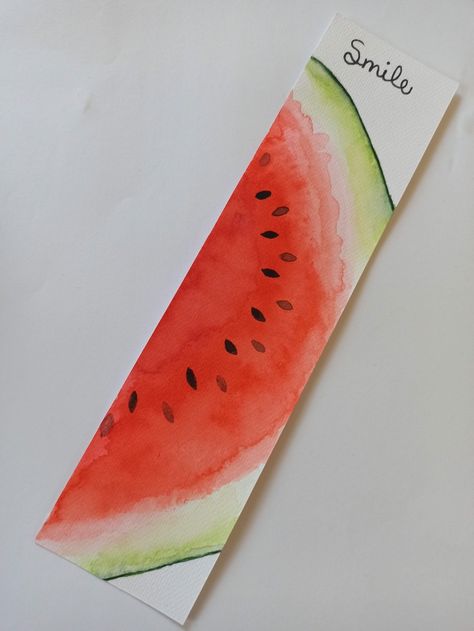 Fruit Bookmarks Diy, Cute Diy Drawings, Aesthetic Brush Pen Art, Bookmark Craft Diy, Book Marks Watercolor, Watermelon Bookmark, Handmade Bookmarks Diy, Pressed Flower Crafts, Bookmark Ideas