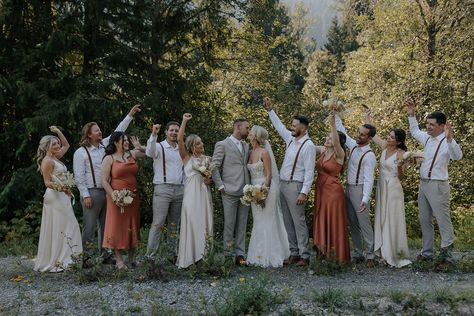 bridal party, wedding, wedding party, maid of honor, rust, bride, bridesmaids, dresses, terracotta, beige, neutral, boho, champagne, first look, groom, suspenders, groomsmen, best man, suits Rust Wedding Party Groomsmen, Terracotta And Grey Wedding Party, Grey And Rust Wedding, Wedding Party Terracotta, Rust Bridal Party Groomsmen, Terracotta Wedding Bridal Party, Rust And Champagne Wedding, Terracotta Bridal Party, Rust Bridal Party