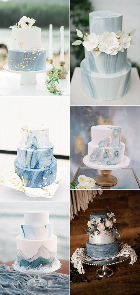 Blue Wedding Cakes, Shades Of Blue Wedding, Cakes With Flowers, Blue Wedding Ideas, Colorful Wedding Cakes, Blue And White Wedding, Wedding Ceremony Arch, Wedding Cakes Blue, Blue Themed Wedding