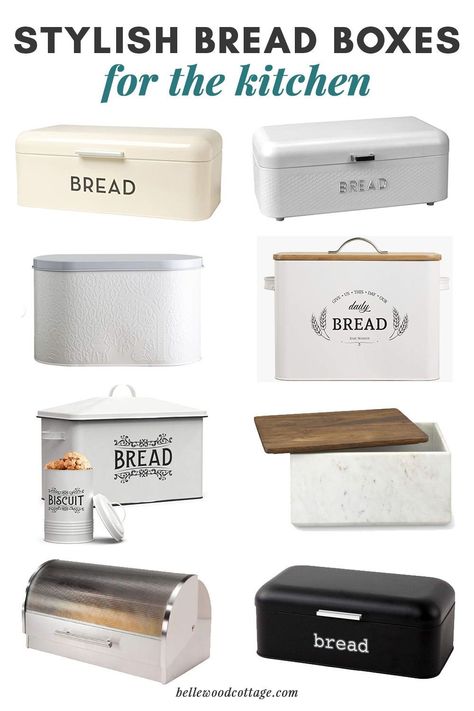 Where To Store Bread In Kitchen, Bread Storage Ideas Countertop, Breadbox Ideas Counter Tops, Farmhouse Kitchen Bread Storage, Farmhouse Bread Storage, Bread Boxes On Counter, Bread Box Ideas Storage Counter Tops, Modern Bread Boxes On Counter, Refurbished Bread Box Vintage