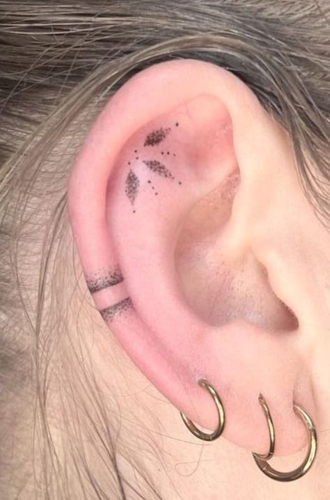 Ear Tattoos Women Inner, Delicate Ear Tattoo, Inner Ear Tattoos For Women, Inner Ear Tattoo, Behind Ear Tattoos, Spine Tattoos, Matching Tattoos, Ear Tattoo, Cute Cartoon Wallpapers