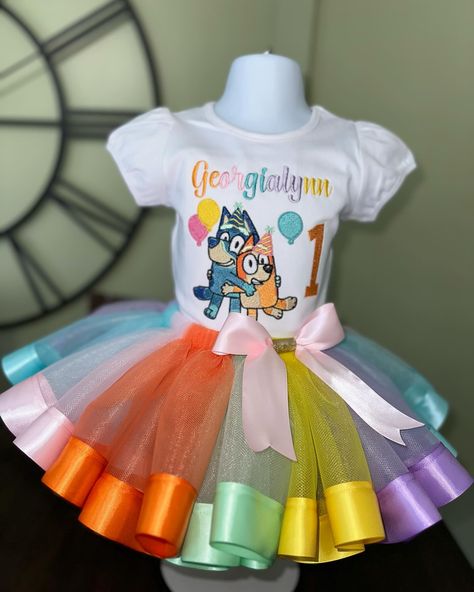 Bluey and bingo birthday outfit. Georgialynn is turning 1! Bluey Birthday Outfit For Girl, Bluey Birthday Outfit, Bluey And Bingo Birthday, Bingo Birthday, Kid Birthday Outfits, 1st Birthday Outfit Girl, Bluey And Bingo, Bluey Birthday, Cute Birthday Outfits