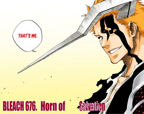 Horn Of Salvation Ichigo, Ichigo Horn Of Salvation, Bleach Official Art, Horn Of Salvation, Bleach Colored Manga, Tite Kubo Art, Kubo Art, Ichigo Manga, Kuchiki Byakuya