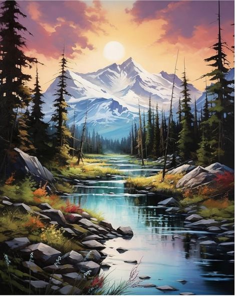 Learn Watercolor Painting, Cabin Art, Beautiful Landscape Photography, Scenery Paintings, Diy Oils, Landscape Art Painting, Diamond Painting Kits, Mountain Scene, Bob Ross