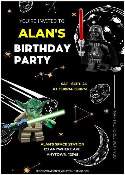 (Free Editable PDF) Skywalker Saga Lego Star Wars Birthday Invitation Templates | Download Hundreds FREE PRINTABLE Birthday Invitation Templates Black Galaxy Background, Star Wars Invitations Free, Lego Star Wars Birthday Party, Star Wars Happy Birthday, Lego Birthday Invitation, Lego Star Wars Birthday, Lego Birthday Invitations, Star Wars Birthday Party Ideas, Lego Ninjago Birthday