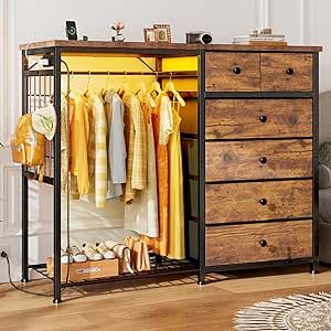 Closet Idea For Small Room, Clothing Rack With Drawers, Clothing Storage For Small Bedrooms, No Closet Solutions Bedroom Small Spaces, Bedroom Clothes Storage Ideas, No Closet Solutions Bedroom, Dresser For Closet, Led Lights Bedroom, Clothing Rack Bedroom