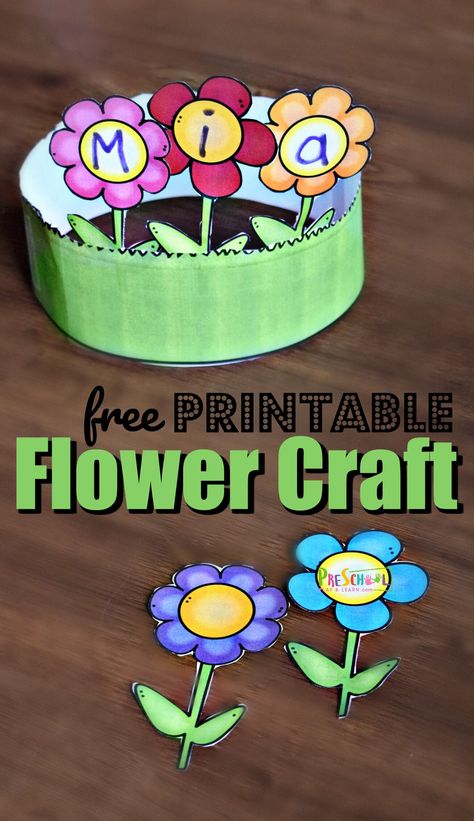 FREE Printable Name Flower Craft - super cute name craft for toddler, preschool, and kindergarten  age kids to learn their name, spring or summer hat craft, adorable flower craft, or just a fun  crafts for kids of all ages #craftsforkids #flowercrafts #freeprintable #preschool Bluebonnet Craft Preschool, Spring Activity For Preschoolers, Spring Name Crafts Preschool, Flower Name Craft, Preschool Name Crafts, Spring Flowers Names, Tree Unit, Early Preschool, Kindergarten Party