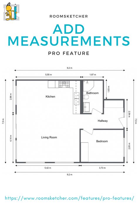 With RoomSketcher Pro, you can add room and wall measurements quickly and easily using Measurement Wizards. Room Measurements Floor Plans, How To Draw Floor Plans Layout, Plan With Dimensions, House Plan With Measurements, How To Draw Floor Plans, House Floor Plans With Measurements, House Plans With Measurements, Floor Plans With Measurements, Vintage Drawing Room