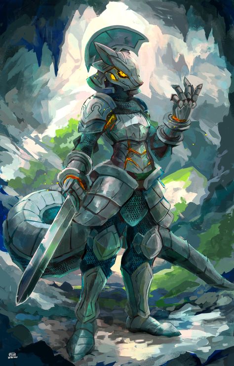 Kobold Knight, Living Armor, Dungeons And Dragons Characters, Dnd Art, Fantasy Creatures Art, Game Character Design, Creature Concept Art, Fantasy Dragon, Fantasy Warrior