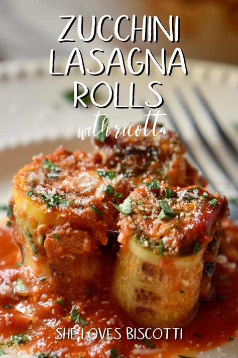 These gluten-free and low-carb Zucchini Lasagna Rolls are a great casserole dish to make when zucchini are in season. The sliced zucchini is grilled then rolled with ricotta parsley filling and baked in a homemade marinara sauce to create a vegetarian meal your whole family will love! Zucchini Lasagna Rolls Recipe, Rolled Zucchini Lasagna, Zucchini Noodle Lasagna Recipes, Mushroom Zucchini Lasagna Rolls, Keto Stuffed Zucchini Rolls, Zucchini Lasagna Recipe Roll Ups, Cheesy Zucchini Roll Ups, Rolled Zucchini Recipes, Zucchini Lasagna Recipe With Ricotta