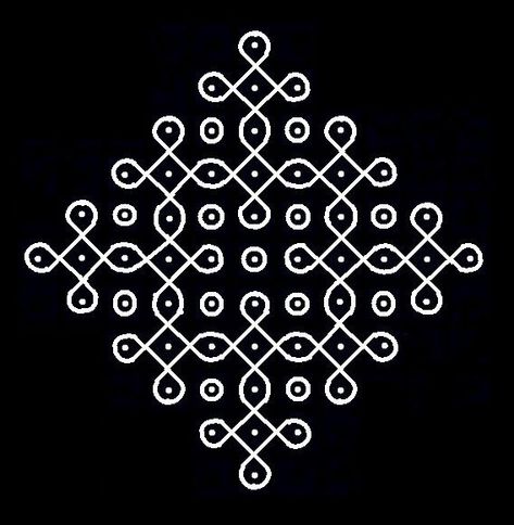 11 - 1 parallel dots (Neer Pulli) Kolam - Start with 11 dots in the center, leave one dot at both ends and stop at 1 by putting parallel do... Simple Rangoli With Dots, Chikku Kolam, Mom Working, Flower Kolam, Pattern Design Drawing, Pulli Kolam, Rangoli Designs Photos, Rangoli Side Designs, Rangoli Designs Latest