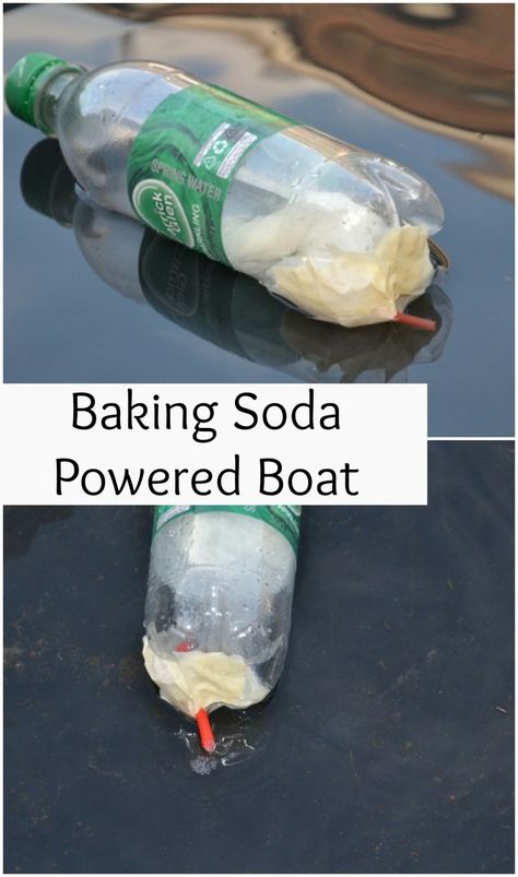 Teach young kids about physical reactions and physics by making a baking soda powered boat Baking Soda Experiments, Science Experience, Science Camp, Transportation Preschool, Science Club, Kid Experiments, Preschool Science, Science Fair Projects, Stem Science