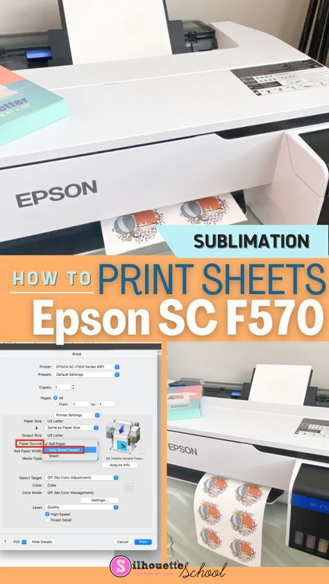 How to Print Sheets on Epson SC F570 Sublimation Printer Silhouette School Blog, Small Business Help, Silhouette School, Epson Printer, Sublimation Printer, Paper Source, Printed Pages, Printed Sheets, Sublimation Paper