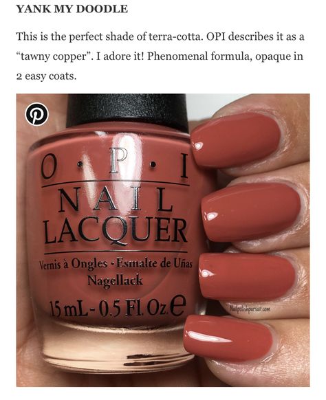 Rust Color Nail Polish, Opi Gingers Revenge, Opi Rusty Orange, Opi Orange Nail Polish Fall, Opi Burnt Orange Nail Polish, Opi Orange Nail Polish, Nail Paint Shades, Brown Nail Polish, Orange Nail Polish