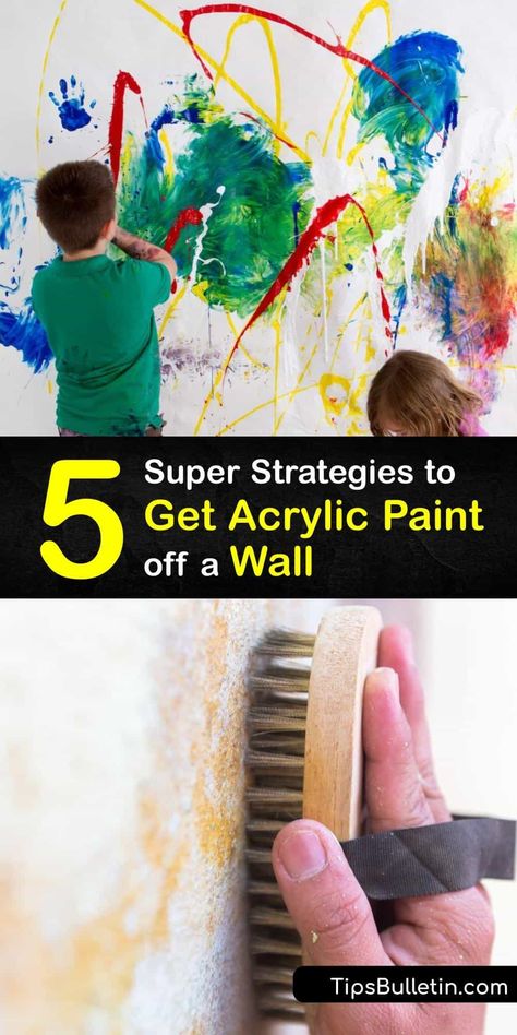 Explore clever ideas for removing a dried acrylic or latex paint stain from your wall. Use simple hacks for removing paint with everyday products like acetone nail polish remover and rubbing alcohol, or tackle stubborn dried paint marks with paint thinner. #get #acrylic #paint #off #walls Remove Acrylic Paint, Nail Polish Stain, Removing Paint, Diy Household Cleaners, Remove Acrylics, Remove Paint, Clean Crafts, Home Maintenance Tips, Home Cleaning Hacks