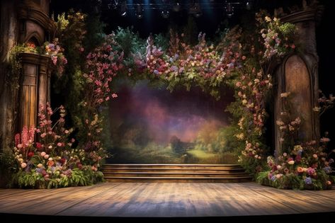 Fairytale Stage Design, Enchanted Garden Stage Design, Fairytale Set Design, Fairy Tale Theme, Dark Background Wallpaper, Islamic Background, Ganpati Decoration Design, Set Design Theatre, Diwali Craft