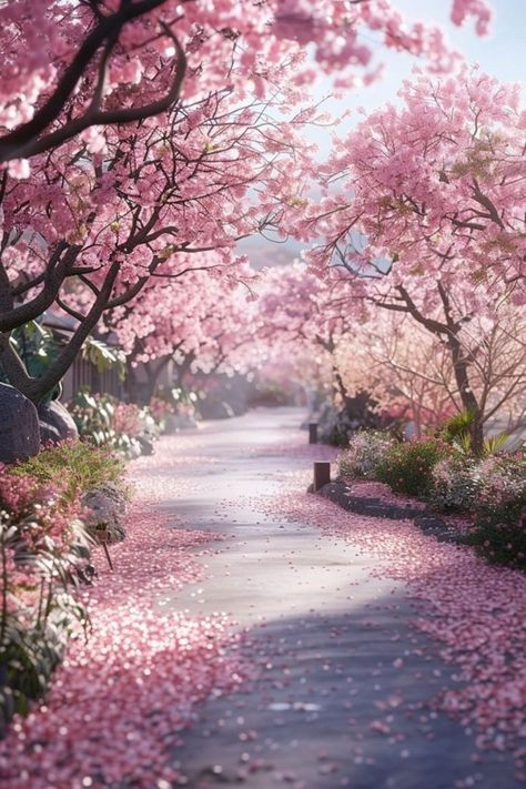 Blossom Tree In Garden, Cherry Blossom Orchard, Pink Garden Aesthetic, Waterfall Flowers, Luminous Ceiling, Secret Garden Ideas, Orchard Ideas, Cherry Blossom Garden, Ceiling Stars