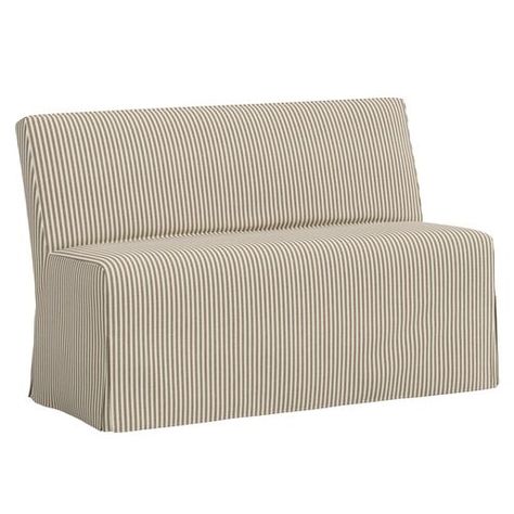 Stoffer Home x Cloth & Company | Brands Banquette Slipcover, Fluted Banquette, Striped Banquette, Slipcovered Dining Bench, Amber Interiors Built In Banquette, Stoffer Home, Upholstered Dining Bench, Blue Bench, Dining Banquette