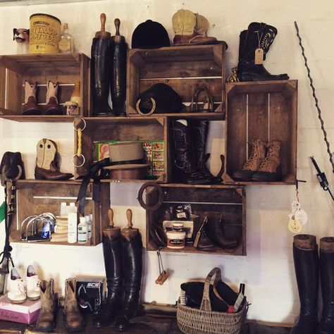 We don't think we've ever seen such a beautiful display in a tack shop ever before! #gorgeous #equestrian #interiors Equestrian Chic Decor, Equestrian Bedroom, Horse Room Decor, Barn Office, Horse Tack Rooms, Tack Rooms, Horse Room, Equestrian Shop, Tack Store