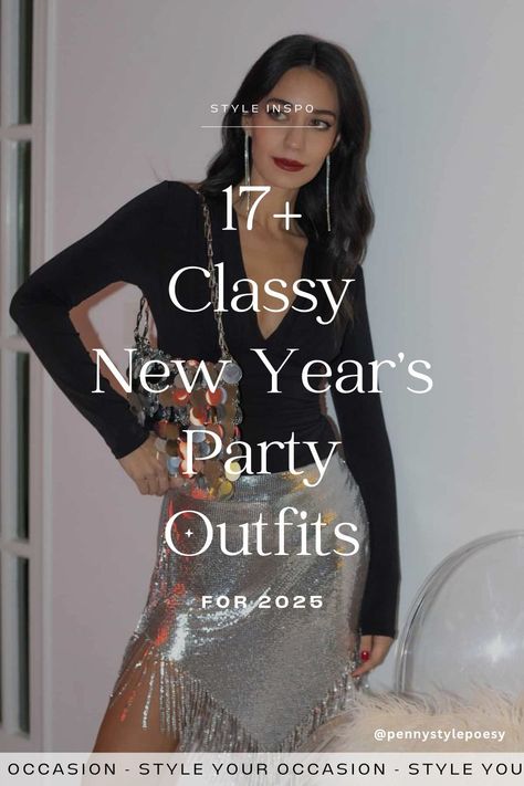 Looking for classy New Year’s Eve party outfit ideas? We’ve got 17+ chic NYE outfits for parties, cold winter nights, casual gatherings, and more! From glitter pants to sequin looks and winter party outfits, find the perfect New Year’s Eve outfits that also work for holiday parties. Night out outfit, New Year’s Eve parties outfits. Nye Years Eve Outfit, Nye Outfit Ideas Cold Winter Fashion, Nye Formal Outfit, Sequin Nye Outfit, New Year’s Eve Outfit Winter, Cute New Year’s Eve Outfits, Nye Outfit For Cold Weather, New Years Outfits Parties Night Out, New Year House Party Outfit