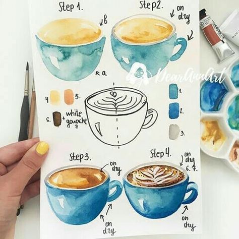 Enchiladas Beef, Coffee Watercolor, Step By Step Watercolor, Watercolor Food, Piece Of Paper, 수채화 그림, Watercolor Art Lessons, Watercolor Paintings Tutorials, Beginner Painting