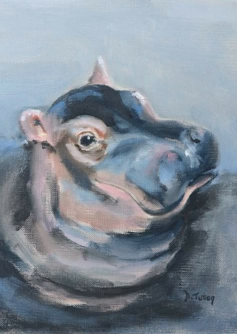 Hippo Tattoo, Hippo Drawing, The Apple Of My Eye, Apple Of My Eye, Cute Hippo, Nursery Paintings, Animal Painting, Artwork Images, Animals Artwork