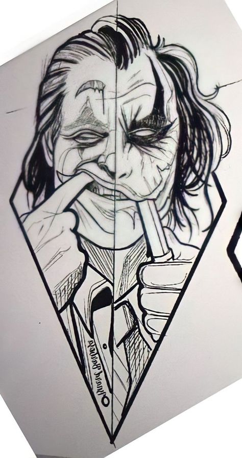 Tato Joker, Tattoo Lining, Joker Art Drawing, Joker Tattoo Design, Chicano Tattoos Sleeve, Catrina Tattoo, Sketch Style Tattoos, Joker Drawings, Joker Tattoo