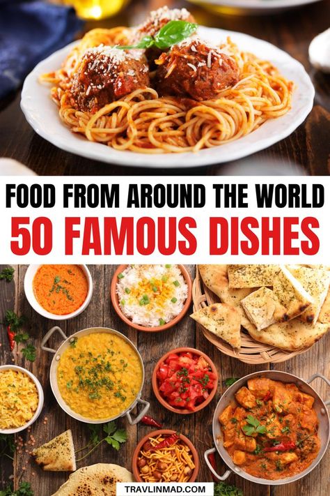 Traditional Food Around The World: 50 Famous Dishes You Have To Try - Discover the best foods from around the world like poutine, ceviche, ratatouille, bobotie, and more! | best world food | world cuisine | cuisine from around the world | European dishes | food from Canada | food from Europe | food from Africa | food from Asia | dishes from around the world | African food | food from Central America | Mexican food | dishes to try | what to eat | food travel | #food Food From Around The World, Food Around The World, Foods From Around The World, Mexican Food Dishes, Europe Food, Famous Dishes, European Dishes, Food World, Around The World Food