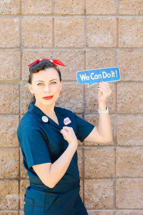 Rosie The Riveter Costume Diy, Mom Halloween Costume Ideas, Rosie The Riveter Halloween, Mom Halloween Costume, Bonnie And Clyde Halloween, Princess Bride Costume, Rosie The Riveter Costume, Uncle Sam Costume, Mom Halloween Costumes