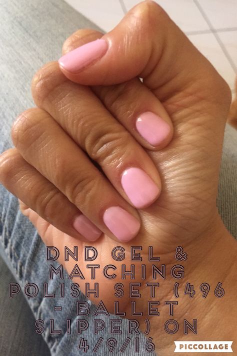 DND Gel & Matching Polish Set (496 - Bellet Slipper) On 4/9/16 Dnd Gel Nail Polish, Dnd Nail Polish, Chipped Nail Polish, Nails Shellac, Beachy Nails, No Chip Nails, Cute Nail Polish, Dnd Gel Polish, Pink Gel Nails