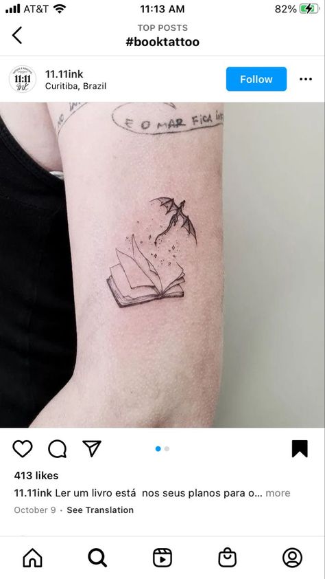 Dainty Reading Tattoos, Book With Dragon Tattoo, Book And Dragon Tattoo, Book Dragon Tattoo, Book Themed Tattoos, Reader Tattoo, Anklet Tattoos For Women, Bff Tattoo Ideas, Fine Line Floral